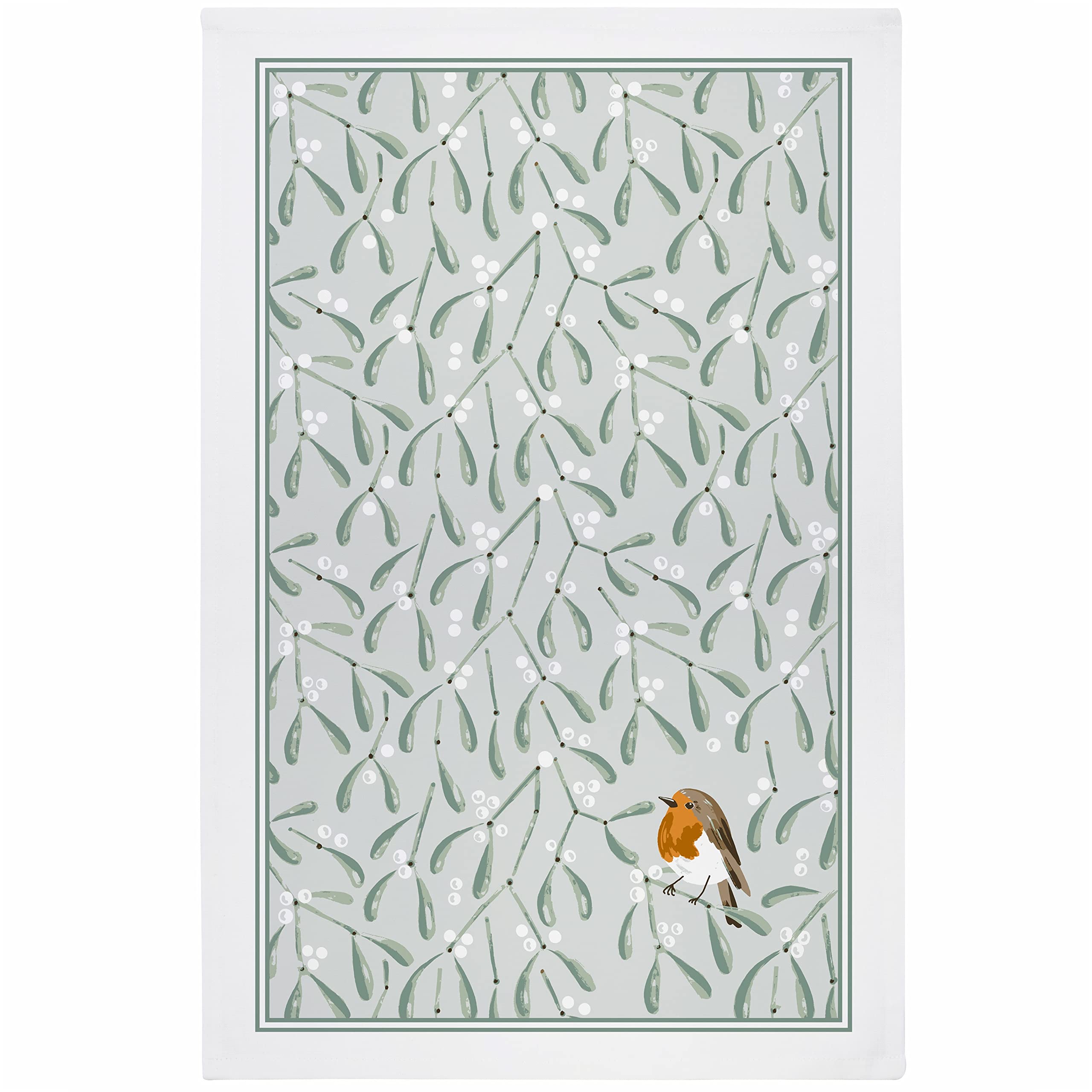 Ulster Weavers Christmas 100% Cotton Tea Towel - Multicoloured - Mistletoe and Robin