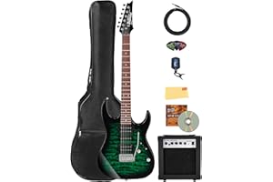 Ibanez GRX70QA RG Gio Electric Guitar - Transparent Emerald Burst Bundle with Amplifer, Gig Bag, Tuner, Instrument Cable, Picks, Austin Bazaar Instructional DVD, and Polishing Cloth