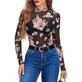 Avidlove Mesh Top for Women Long Sleeve See Through Shirt Mock Neck Sheer Blouse Clubwear Party XS-XXL