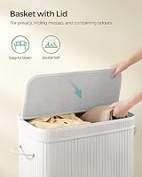 SONGMICS 100 L Bamboo Laundry Hamper with Lid Removable Liner White LCB063W01 view 4