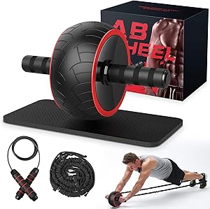 Ab Roller, Ab Wheel Exercise Equipment for Home Gym, Ab Roller Wheel for Abs Workout, Ab Machine with Knee Pad, Resistance Bands, Jump-ropes, Fitness Equipment for Men Women Abdominal Exercise