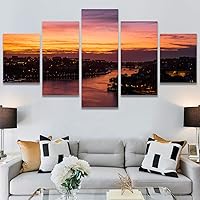 SIGNWIN 5 Panel Canvas Wall Art Cityscape Sunset for Home Decorations Ready to Hang - 60