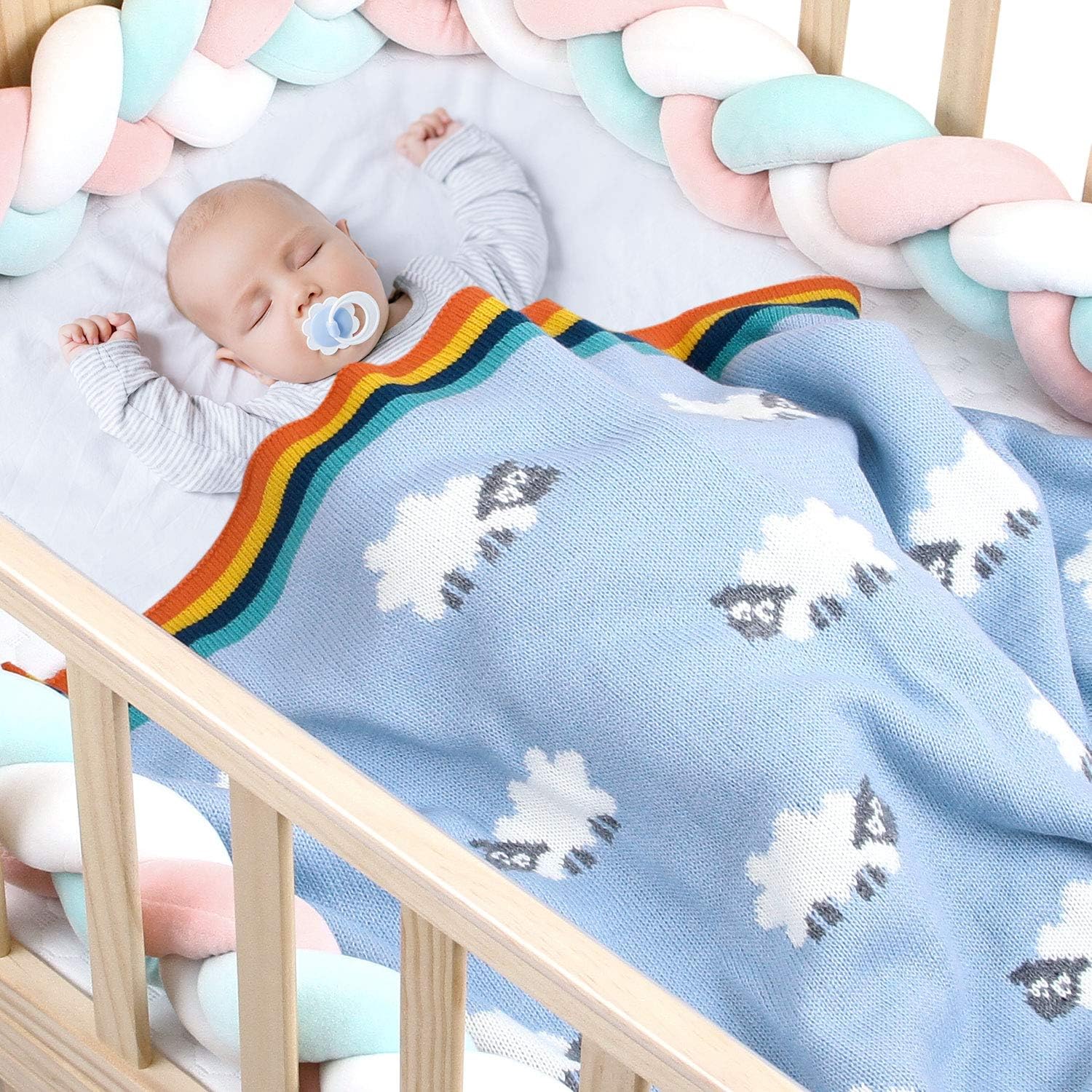 Couvertures Douces Couverture Pour Bebe Tricotee Par Mimixiong Motifs De Moutons Bleu Double Couche Bebe Puericulture Matelas Et Linge De Lit Safeguardsoftwash Com