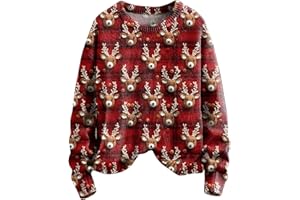 QotLoyi Ugly Christmas Sweater Women Trendy 3D Graphic Crewneck Sweatshirt Oversized Long Sleeve Tops Funny Xmas Pullover