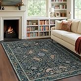 Cottagecore 5x7 Blue Rugs for Bedroom, Washable Forest Area Rug for Dining Room Under Table, Carpet for Living Room, Non Slip & Low Pile Soft Rug (Navy Blue & Deep Teal)