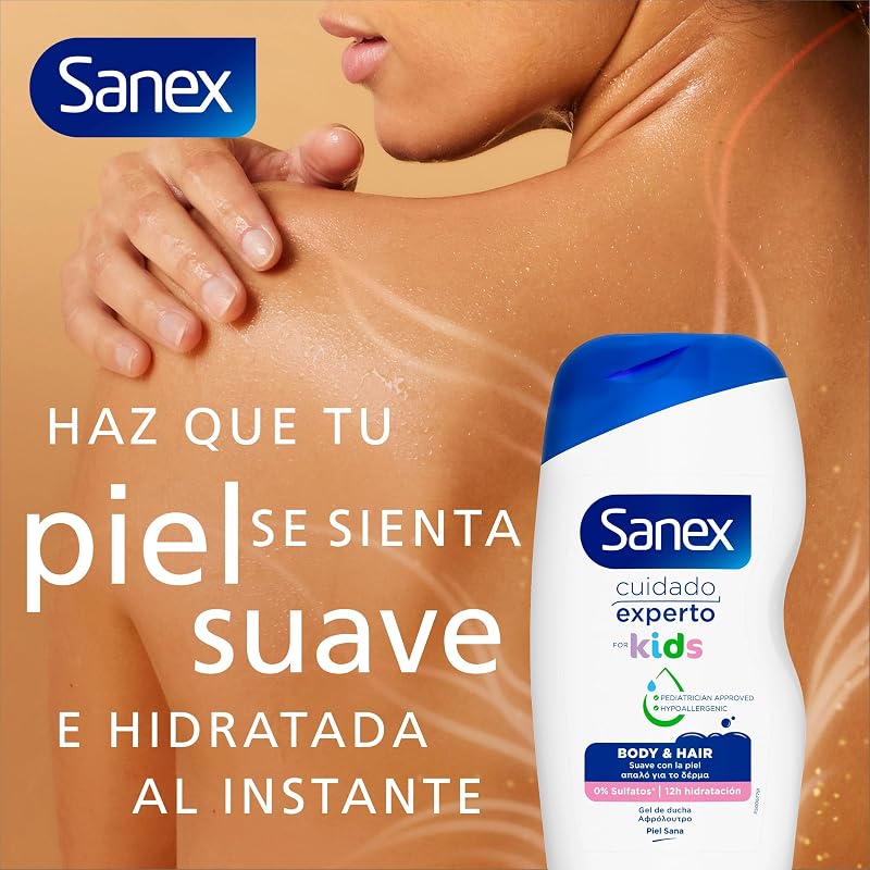 Sanex Expert Care Kids Shower Gel, Pack 6 Uds x 475ml, Gel para Crianças, Hipoalergénico, 12H de Hidratação, Dermatologicamente Testado, Aprovado pelo Pediatra