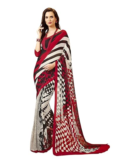 amazon red white saree