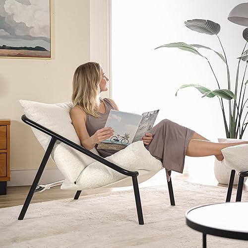 Zinus Ada Accent Sling Chair 78x78x89 cm - Metal Framed Armchair with Shredded Foam Cushioning - Boucle Accent Chair