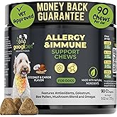 Googipet Dog Allergy Chews, Seasonal Dog Allergy Relief & Itchy Skin Relief, Skin & Coat Supplement +Bee Pollen, Colostrum, Coconut Oil, Probiotics, & Omega 3 Fish Oil for Dogs