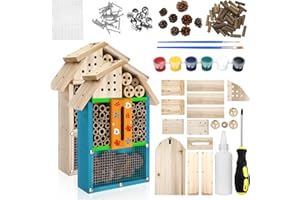 RATTANVIEW 2 Set DIY Wooden Insect Hotel Kit Mason Bee House Bug Hotel Wood Craft for Building Bee, Butterfly Hous DIY Insect Hotels Nesting Habitat Shelters for Garden, 13.6 x 10.8 x 2.8 Inch(B)