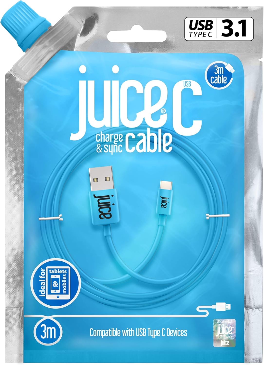 Juice USB Type C 3m Charger and Sync Cable for Samsung Galaxy S20, S10, S9, S8, S20 Plus, Huawei P30, P20, Sony - Image 4
