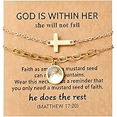 Tondiamo 2 Pcs Mustard Seed Bracelets for Women Christian Cross Bracelet with Encouragement Card and Beautiful Gift Box Religious Mustard Seed Jewelry for Holiday Birthday Gifts