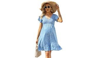 Coolmee Women's Maternity Short Sleeve Ruffle Dress V Neck Summer Casual Smocked Flowy Midi Dress for Baby Shower Photoshoot