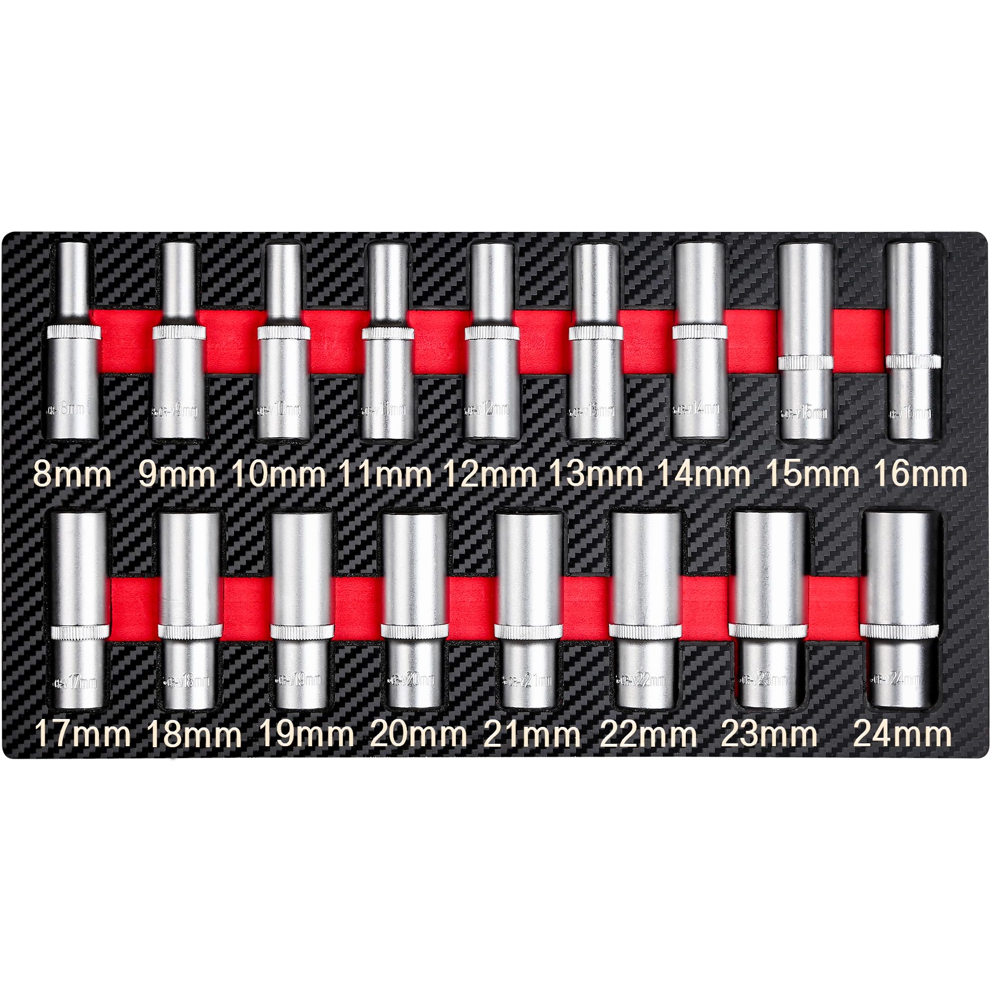 Photo 1 of 17-Piece 1/2" Drive Deep Socket Set & Tool Set - Metric (8mm-24mm) CR-V Steel with EVA Tray for Automotive | Bike | Motorcycle | Furniture | Home DIY