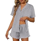 Ekouaer Pajamas Set for Women Short Sleeve Sleepwear Button Down Pjs Lounge Sets Soft Nightwear