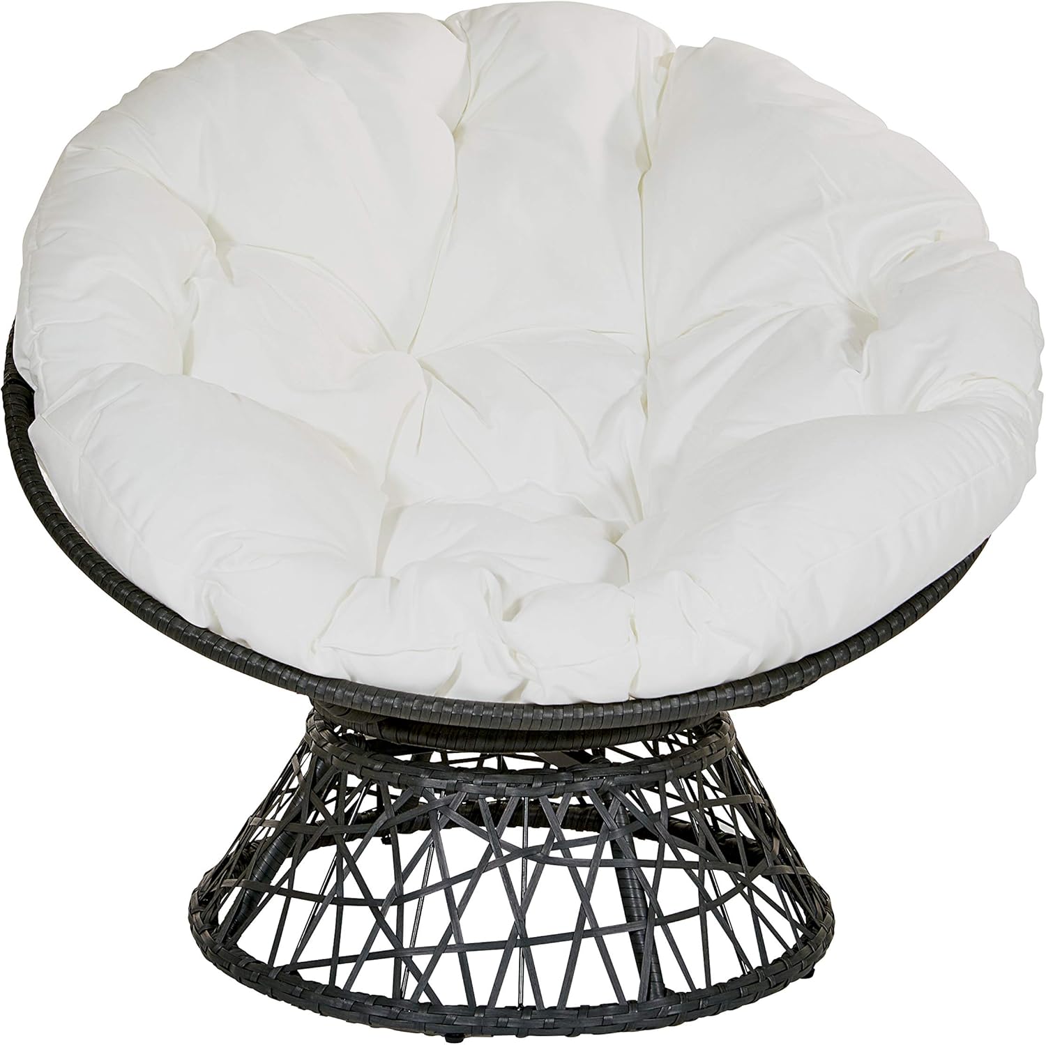 OSP Home Furnishings Papasan Chair with 360-degree Swivel, White Cushion and Black Frame: Furniture & Decor