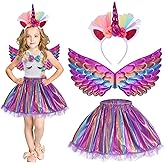 Hifot Unicorn Costumes for Girl, Unicorn Birthday Tutu Dress with Unicorn Wings Headband for Christmas Gifts Party Outfit