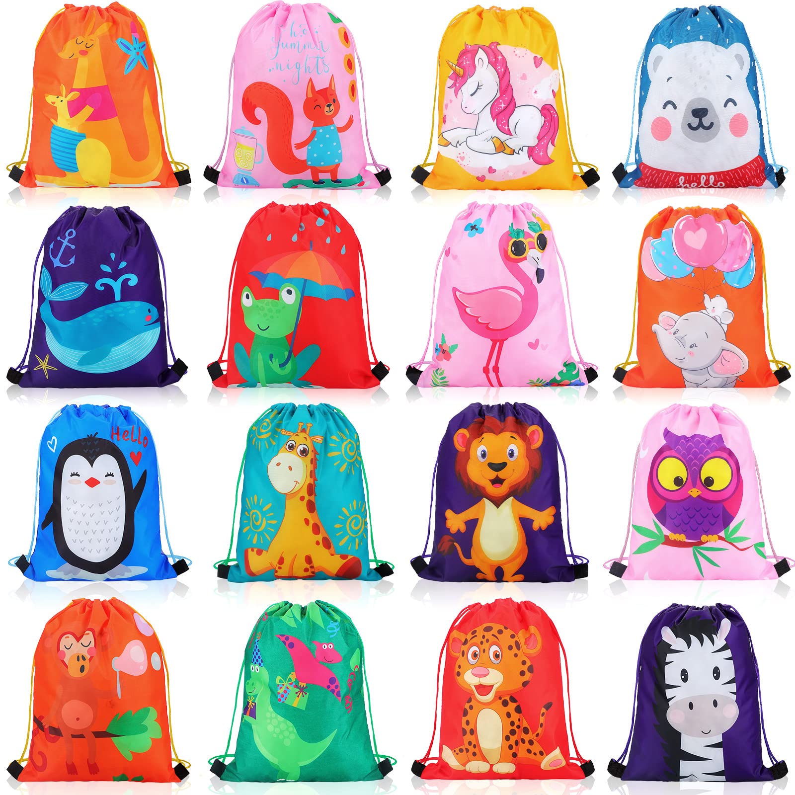 Photo 1 of GliCraft 16 Pcs Animal Drawstring Gift Bags for Kids Cartoon Animal String Backpack Party Favor Bags for Halloween Birthday Holiday Baby Shower Supplies