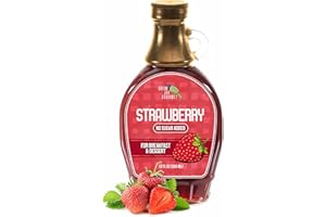 Green Jay Gourmet No Sugar Added Strawberry Syrup - Low Sugar Breakfast Syrup with Fresh Strawberries & Lemon Juice - All-Natural, Non-GMO Pancake Syrup, Waffle Syrup & Dessert Syrup - 12 Ounce