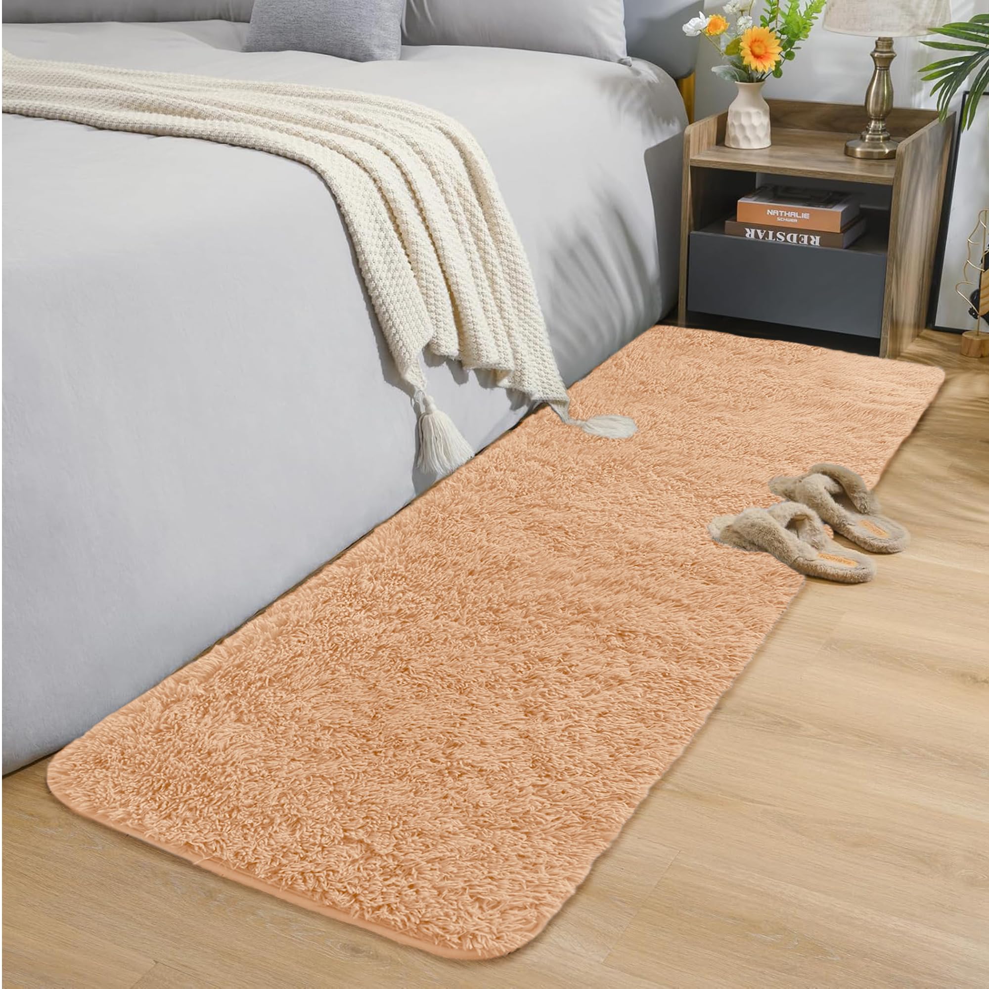 Oxford Homeware Rugs Living Room– Fluffy Beige Area Rugs for Bedroom, Hallway Runner Rug 60 x 220 cm Anti Slip – Modern Super Soft Rug Washable Floor Carpets