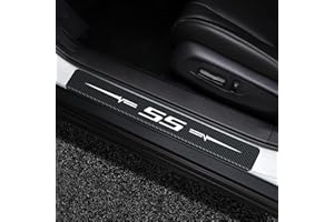 MONENOAE 4PCS Car Door Sill Protectors Carbon Fiber Leather Sticker Automotive Door Entry Guard Compatible with Chevy Camaro SS Accessories(White SS)