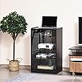 HOMCOM Media Cabinet, 4-Tier Stereo Cabinet, Record Player Stand with Vinyl Record Storage, Adjustable Shelves, Tempered Glass Doors and Cable Management, Distressed Black