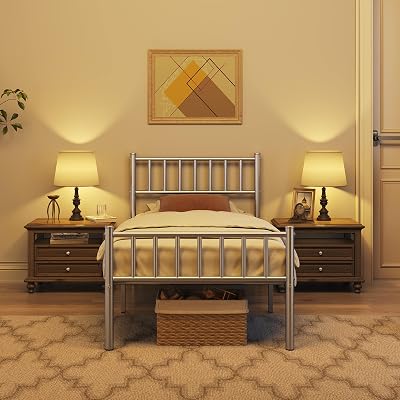 Yaheetech 3ft Single Metal Bed Frame with Headboard Footboard Silver