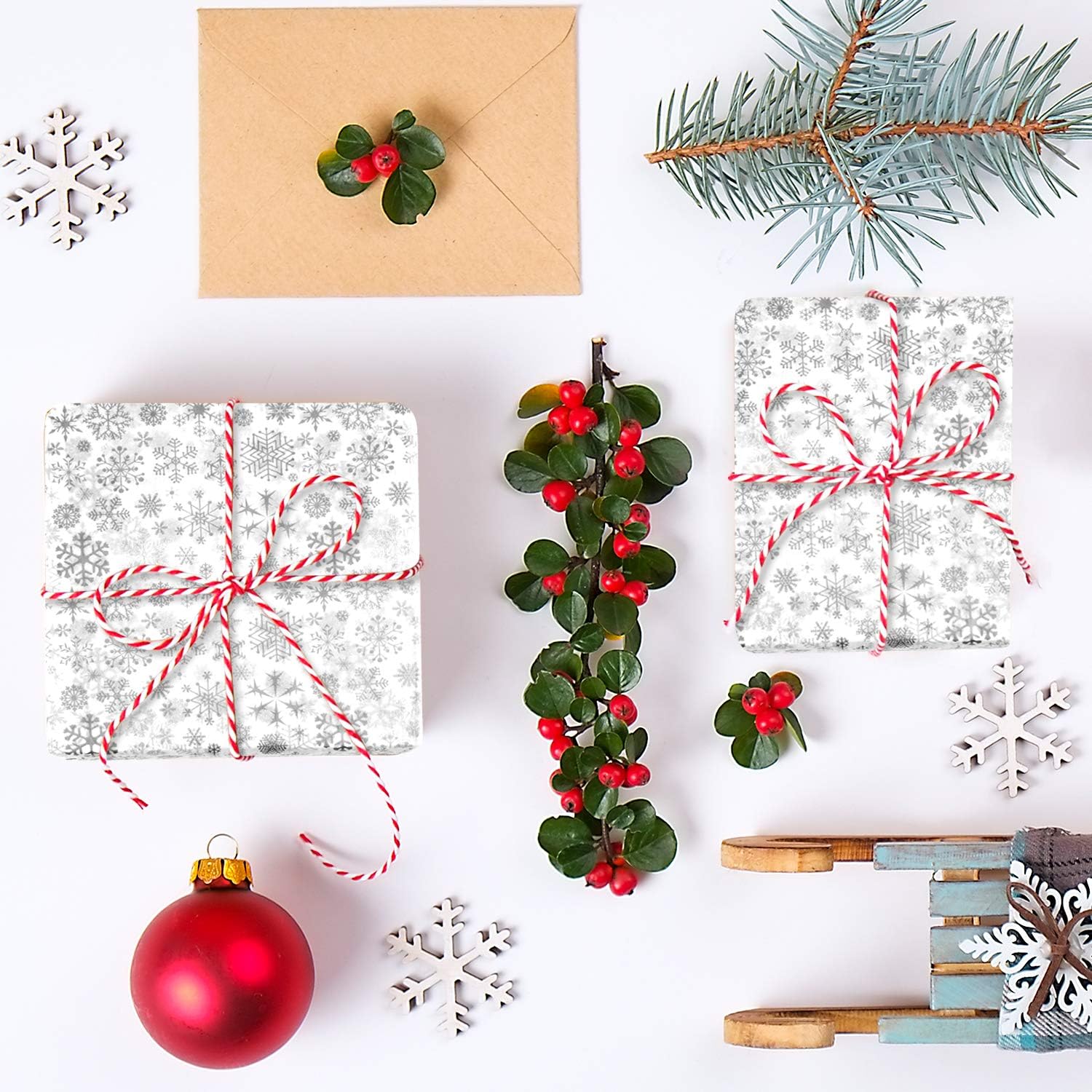 Chrorine 90 Sheets Christmas Wrapping Paper Blue Snowflake Wrapping Tissue Paper With Snowflake Stikers For Diy Craft Christmas Party Winter Party Decorations 14 96 Inchx20 Inch Paper Card Stock Arts Crafts Sewing