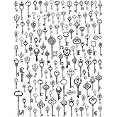 JIALEEY 125PCS Vintage Skeleton Keys, Steampunk Accessories Antique Silver Charms for Pendant DIY Jewelry Making Craft Supplies