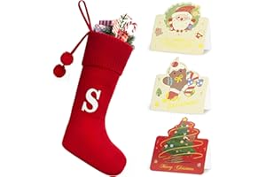 Ubran Upholstered Christmas Stockings with Initials, Embroidered Monogram Knit Christmas Xmas Gifts for Kids Holiday Family Fireplace Party Decoration Red Letter S