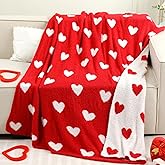 Canchiing Valentine's Day Knitted Throw Blanket 50 x 60 Inch Double Sided Reversible Red Heart Blanket Red and White Love Decor Fluffy Microfiber for Wedding Anniversary Party Gift Bed Sofa Chair
