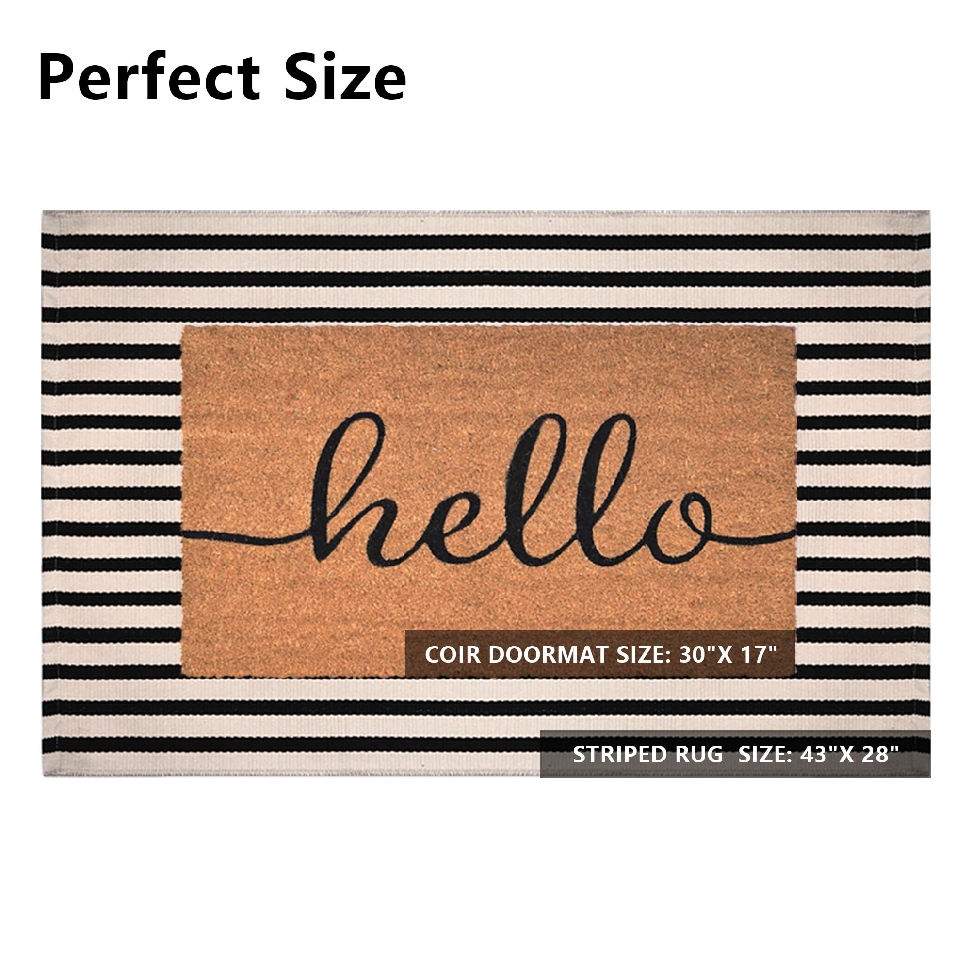 Fallovea Front Door Mat Combo Set, Hello 100% Coco Coir Welcome Doormat + 28" x 43" Layered Buffalo Black and White Striped Rug, Spring Thanksgiving Porch Entryway Decor Indoor Outdoor Floor Mats - Image 3