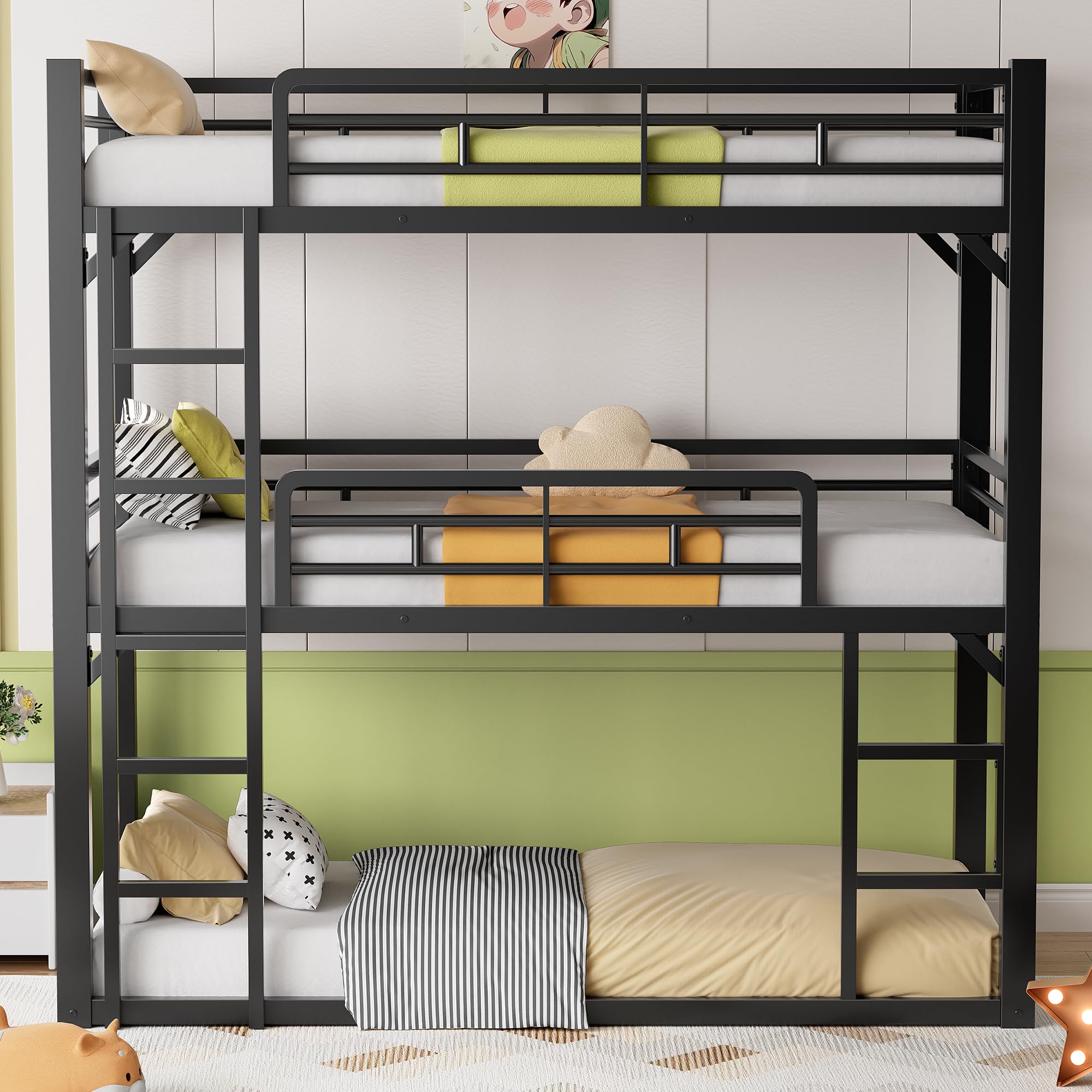 View 1 of *** PARTIAL SET - BOX 2 OF 2 ONLY *** DNYN Twin Triple Bunk Bed with Built-in Ladder,Twin-Over-Twin-Over-Twin Size Metal Bunkbeds w/Safety Guardrails for Kids/Teen/Adults Bedroom,Home Furniture for Dorm,Guest Room, Black