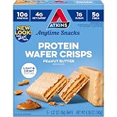 Atkins Peanut Butter Protein Wafer Crisps, 4g Net Carb, 2g Sugar, 5 Count | Keto Friendly, Crispy Layers, Creamy Peanut Butter Flavor, Good Source of Fiber, Individually Wrapped 1.27oz Bars