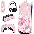 PlayVital Cherry Blossoms Petals Full Set Skin Decal for ps5 Console Disc Edition, Sticker Vinyl Decal Cover for ps5 Controller & Charging Station & Headset & Media Remote