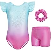 Gogokids Girls Gymnastics Leotards with Shorts, Sparkly Toddler Dance Ballet Biketard, Stretch Tumbling Outfit Activewear