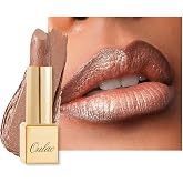 Oulac Metallic Lipstick for Women with Lightweight Hydrating Formula, Metallic Golden Nude Lip Stick, Vegan Beauty, Full Coverage Lip Makeup, Christmas Gifts for Women, Sahara Gold(10)