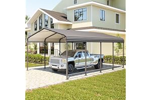 Wisteria Lane 12x20FT Metal Carport, Heavy Duty Carport Canopy with Reinforced Frame and Base for All-Weather, Outdoor Garage Car Port for Boats, Tractors, Pickup Trucks or Party, Dark Gray