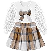 Qetobolly Toddler Girl Clothes Puff Long Sleeve Knit Top and Plaid Skort Set with Bowknot 2PC Girls Fall Outfits 2-8 Years