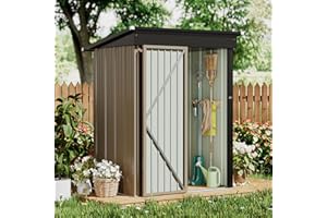 GUNJI 5 x 3 FT Shed Outdoor Storage Shed Metal Garden Shed with Lockable Door Outside Waterproof Tool Shed for Backyard, Patio, Lawn (Brown)