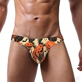 Qewfoju Halloween Ghost Pumpkin 3 Print Men's Thong Underwear | Bikini Underwear, Men'S Bikini Briefs, G-String Underwear, Low Rise Briefs, Sexy Underwear, Bulge Pouch Thong