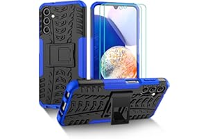 PILARU for Galaxy A14 5G Phone Case with Kickstand and 2 Pack HD Screen Protector [Military Grade Shockproof] Heavy Duty Robust Bumper Cover for Samsung A14 Case,Blue