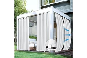 HolidayIdeas 4 Panels Outdoor White Curtains for Patio Waterproof 54x108 Inch-Windproof Weatherproof Privacy Curtains-Grommet Top and Tab Bottom Drape for Gazebo, Porch, Pergola, Cabana, Backyard