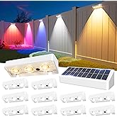 JOFIOS Solar Fence Lights Outdoor, 9 Fixed Colors ＆ Color Changing Fence Lights Solar Powered Waterproof IP65 Dusk-to-Dawn LED Deck Lighting for Patio, Railing, Pool, Porch, Backyard, Wall, 12 Pack