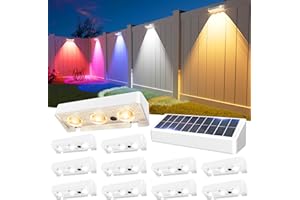 JOFIOS Solar Fence Lights Outdoor, 9 Fixed Colors ＆ Color Changing Fence Lights Solar Powered Waterproof IP65 Dusk-to-Dawn LED Deck Lighting for Patio, Railing, Pool, Porch, Backyard, Wall, 12 Pack