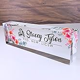 Artblox Office Desk Name Plate Personalized | Custom Name Plates for Desks | Flowers Wild Design On Clear Acrylic Glass | Office Desk Decor - (8" x 2.5")