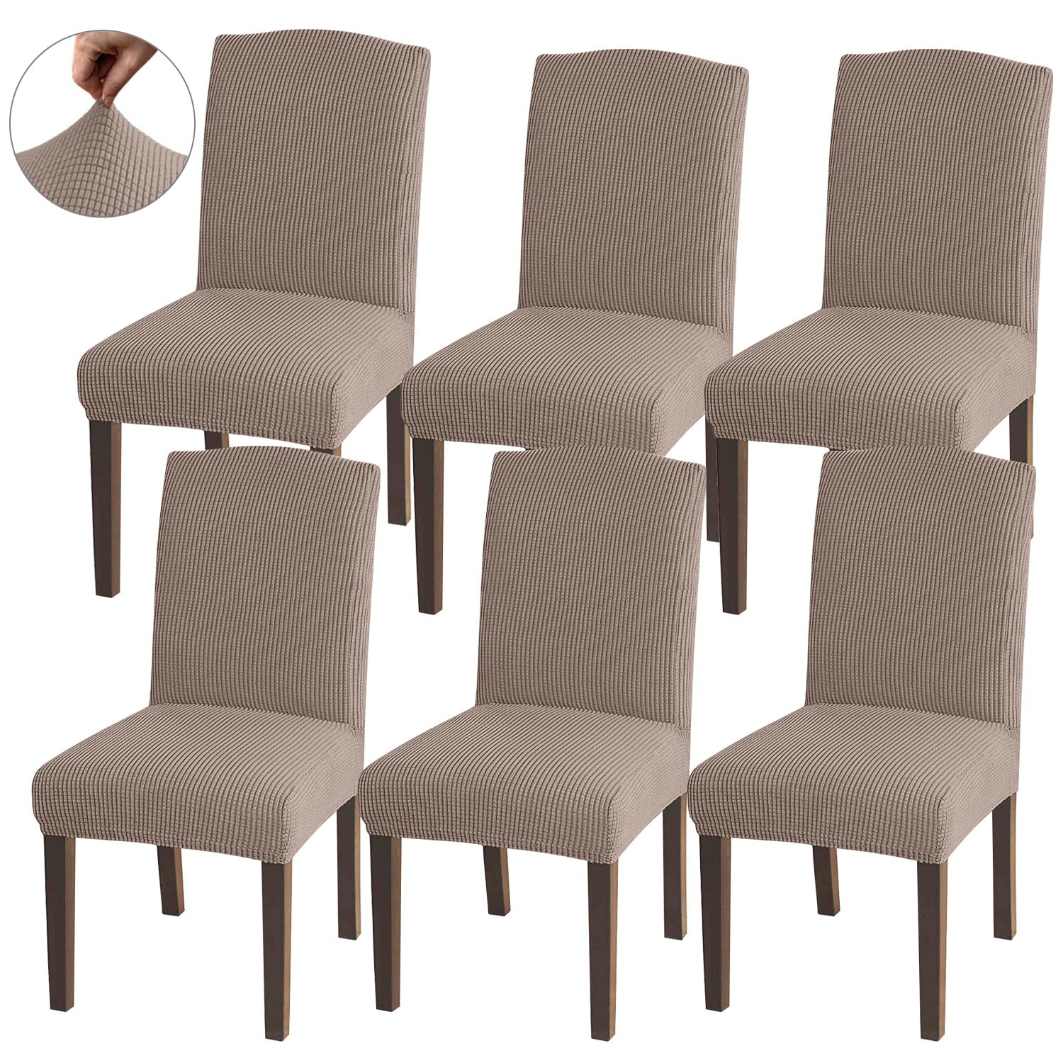 Granbest High Stretch Dining Chair Slipcovers, Universal Fit Jacquard Parson Dining Chair Covers, Removable Chair Protectors for Dining Room, Kitchen, Restaurant and Hotel (Set of 6, Sand)