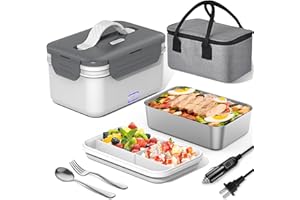 Herrfilk Electric Lunch Box Food Heater 100W, 4 in 1 Ultra Quick Heated Lunch Boxes for Adults 12V/24V/110V/220V Portable Food Warmer for Car/Truck/Office With Fork Spoon and Insulated Carry Bag