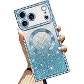 AIGOMARA Magnetic Case for iPhone 17 Pro Max 6.9 Inch [Compatible with MagSafe] Soft TPU Glitter Bling Phone Cover with Diamond Rhinestones Reinforced Corners Shockproof Case for Women - Blue