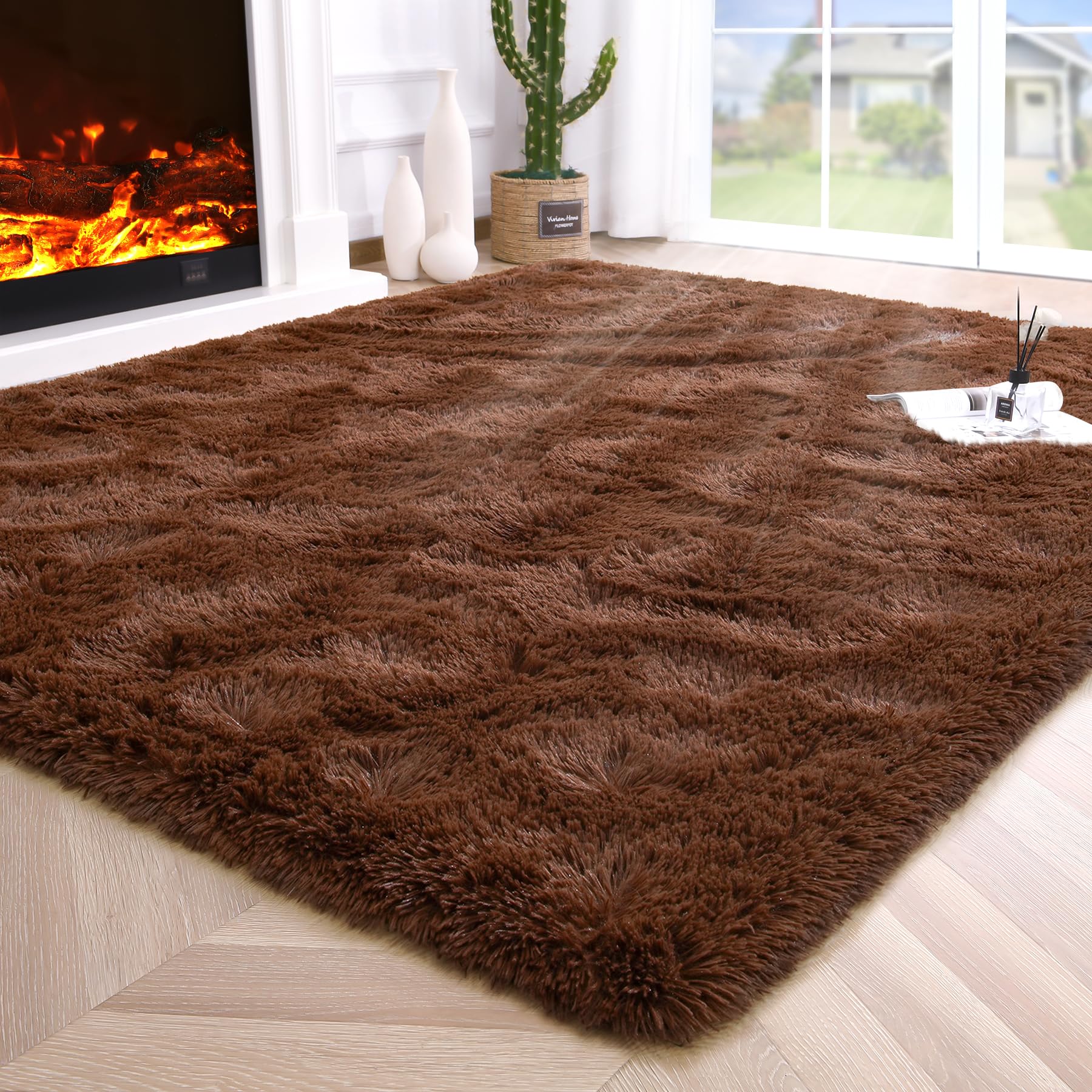 Photo 1 of Noahas Extra Large 10x14 Area Rugs for Living Room,Fluffy Brown Bedroom Rug,Big Thick Plush Shag Non-Skid Soft Shaggy Throw Carpet